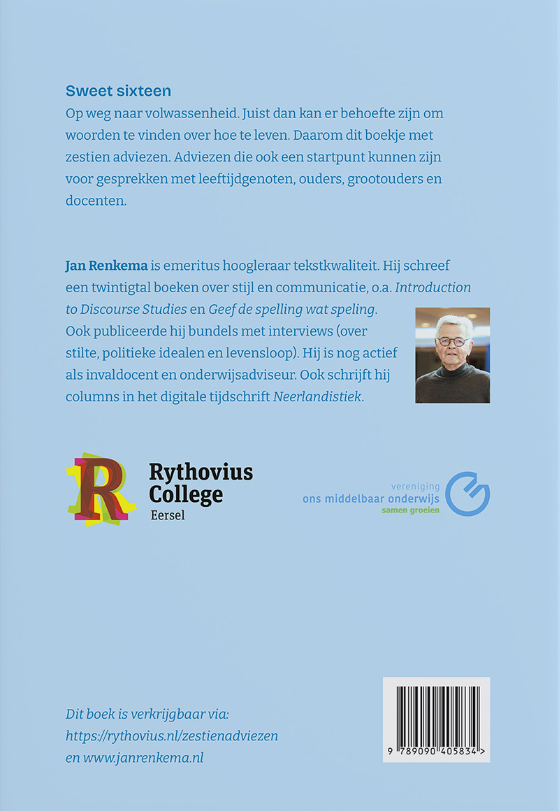 De achterzijde van Zestien adviezen voor een zestienjarige